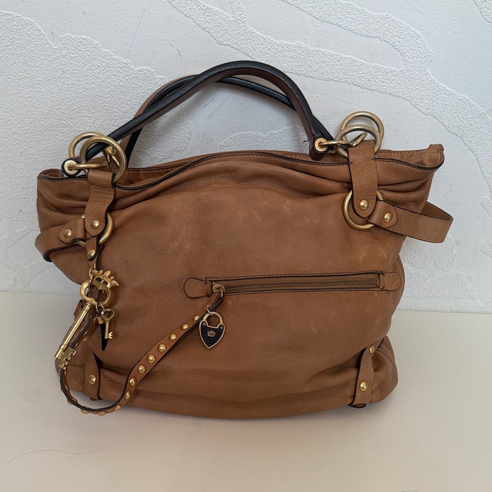 Juicy Couture Brown Leather Shoulder Bag with Gold Details Vintage